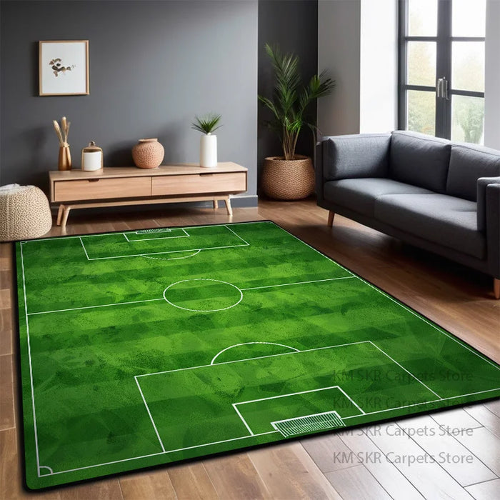 Bedruckter Flanell-Teppich im Fußballfeld-Design für Kinderzimmer und Wohnzimmer – 60 × 90 bis 200 × 400 cm, rechteckig, rutschfest, 13 Motive