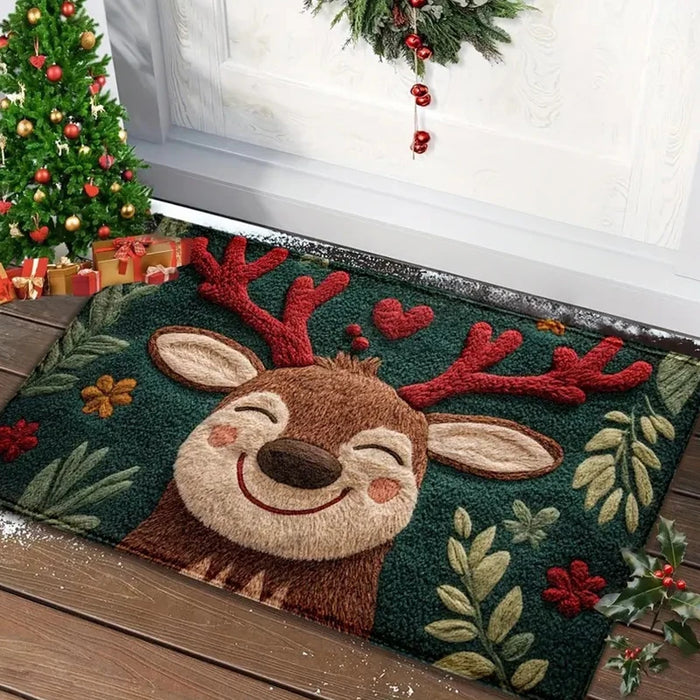 Weihnachtliche Fußmatte mit Weihnachtsmann- und Festmotiven für Haustür und Eingang – 40 × 60 cm, beflockt, rutschfest, farbbeständig, 6 Motive