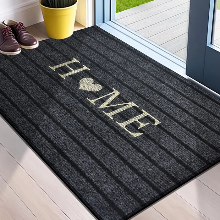 Gestreifte Fußmatte mit gesticktem Home-Schriftzug für Haustür, Eingang und Badezimmer – 40 × 60 oder 50 × 80 cm, Polyester, rutschfest, 5 Varianten