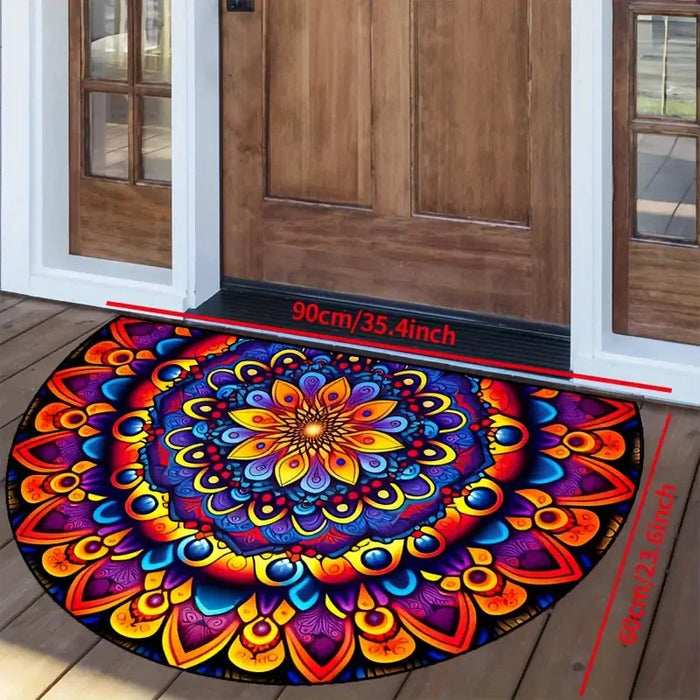 Halbrunde Fußmatte mit Blumendruck für Eingang, Haustür und Bad – 40 × 60 bis 60 × 90 cm, rutschfest, schmutzabweisend, waschbar, 11 Motive