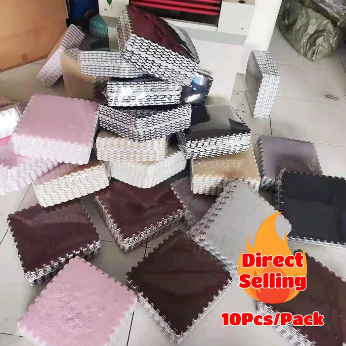 Plüsch-Puzzlematten im 10er-Set mit EVA-Schaum für Schlafzimmer und Fensterplatz – je 30 × 30 × 1 cm, ineinandergreifend, zuschneidbar, Dunkelblau