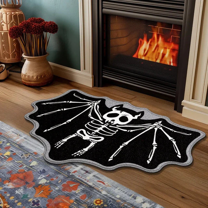 Halloween-Teppich in Fledermausform für Bad und Eingang – 40 × 60 bis 60 × 90 cm, Gothic-Stil, rutschfest, waschbar