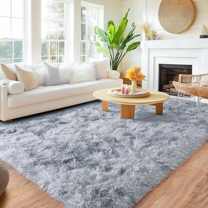 Flauschiger Teppich aus Seidenwolle für Wohnzimmer und Schlafzimmer – 40 × 60 bis 160 × 230 cm, rechteckig, rutschfest, Zementgrau