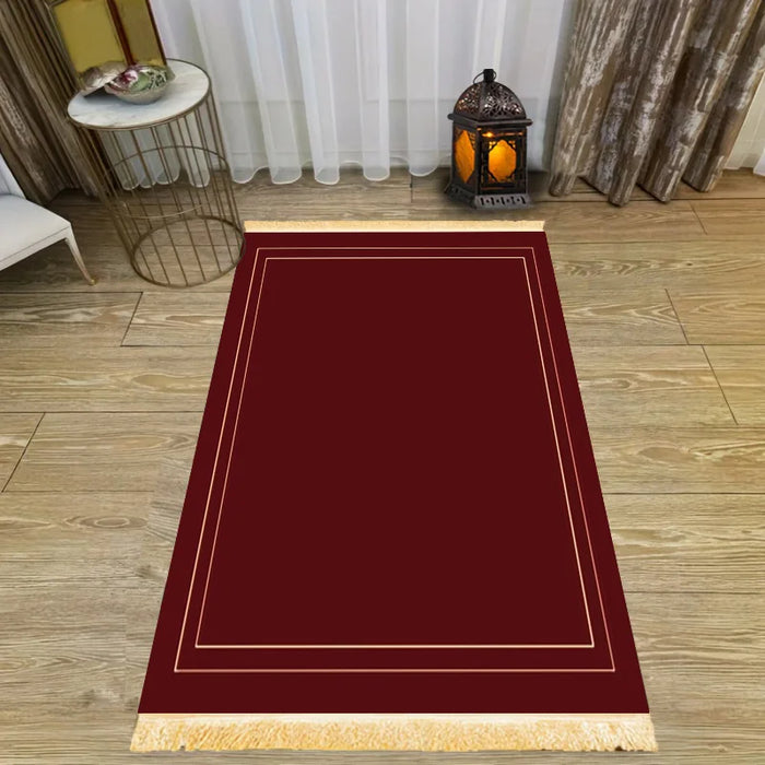 Faltbarer Gebetsteppich aus Polyester mit Fransen für drinnen und draußen – 50 × 100 bis 80 × 120 cm, rechteckig, schlichter Rahmen, Weinrot