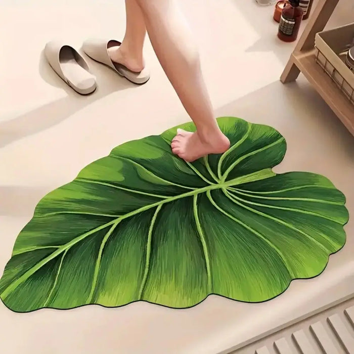Dünne Badematte in Form eines tropischen Blatts für Bad und Dusche – 30 × 70 bis 40 × 80 cm, schnell trocknend, saugfähig, Gummirückseite, 3 Motive