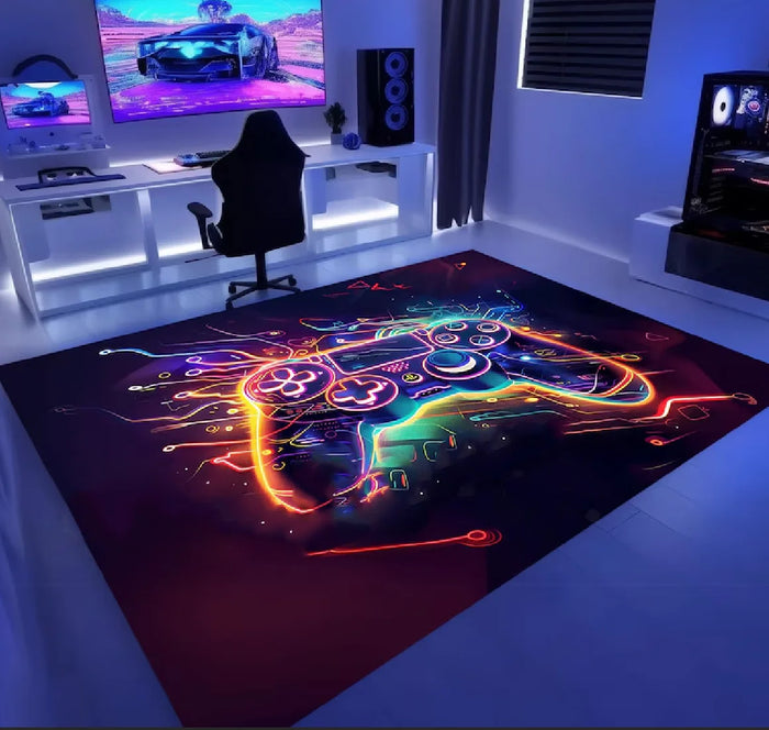 Bunter Gamer-Teppich mit Spielkonsolen-Motiv für Wohnzimmer und Schlafzimmer – 40 × 60 bis 120 × 160 cm, bedruckt, weich, Memory-Schaum, 5 Motive
