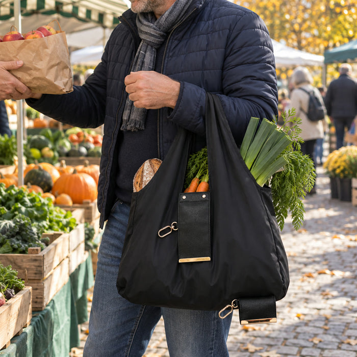 Faltbare Einkaufstasche als Mini-Anhänger für Schlüsselbund und Handtasche – kompakt gefaltet, wiederverwendbar, in 4 Farben