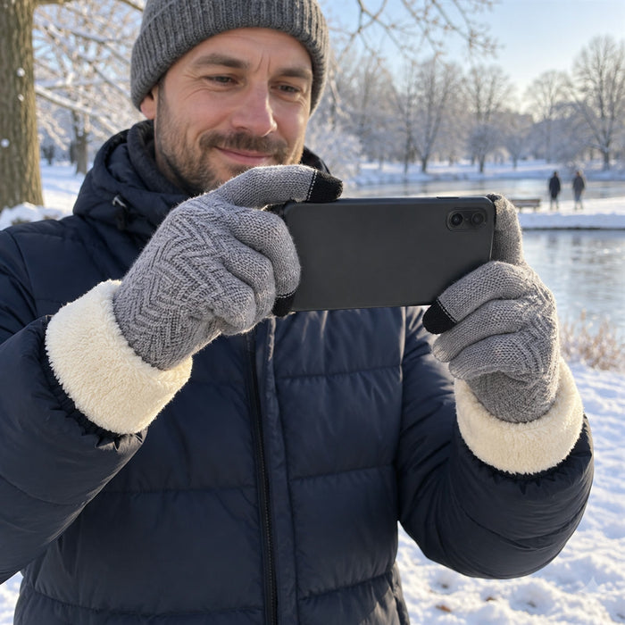 Touchscreen-Strickhandschuhe mit Plüschfutter für Winter und Smartphone – bedienbar ohne Ausziehen, in 4 Farben