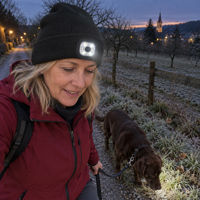Beanie-Mütze mit LED-Licht, wiederaufladbar, für Joggen, Gassigehen und Camping – Stirnlampe in der Mütze, in 8 Farben