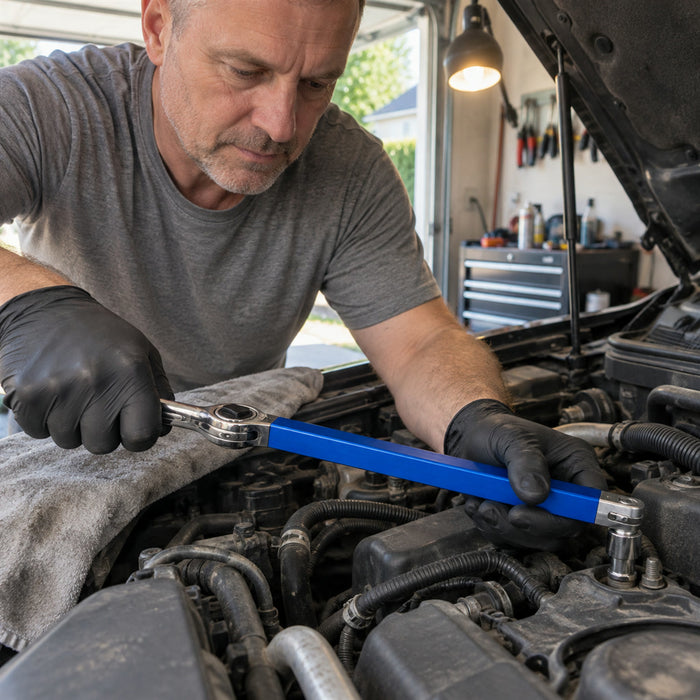 Versatz-Verlängerung für Ratsche und Steckschlüssel für Werkstatt, Auto und Montage – Verlängerungsschiene mit Adaptern für enge Stellen