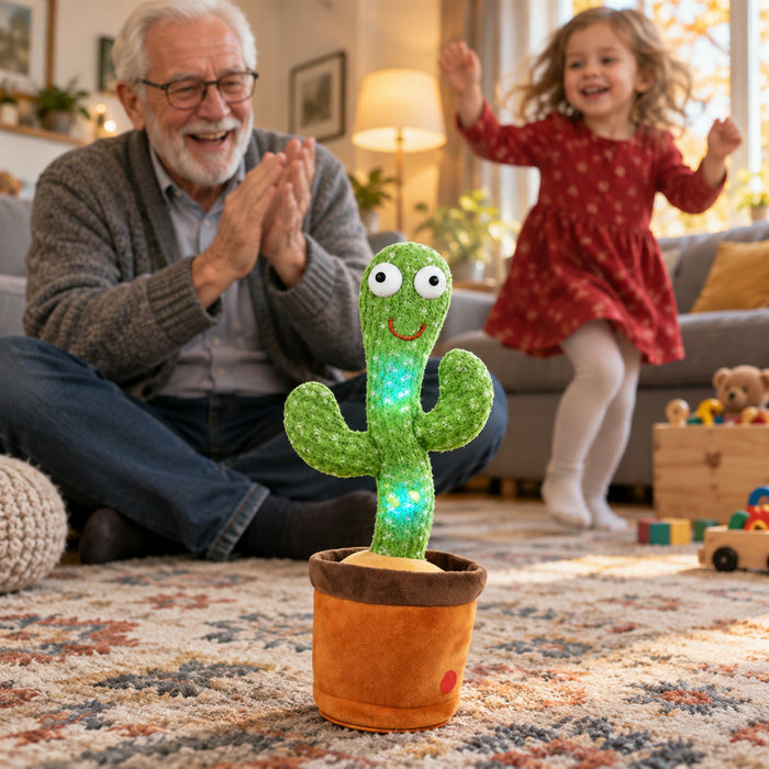 Tanzender Kaktus mit Soundreaktion als lustiges Spielzeug für Kinder und Erwachsene – wackelt auf Geräusche, grüne Kaktusfigur