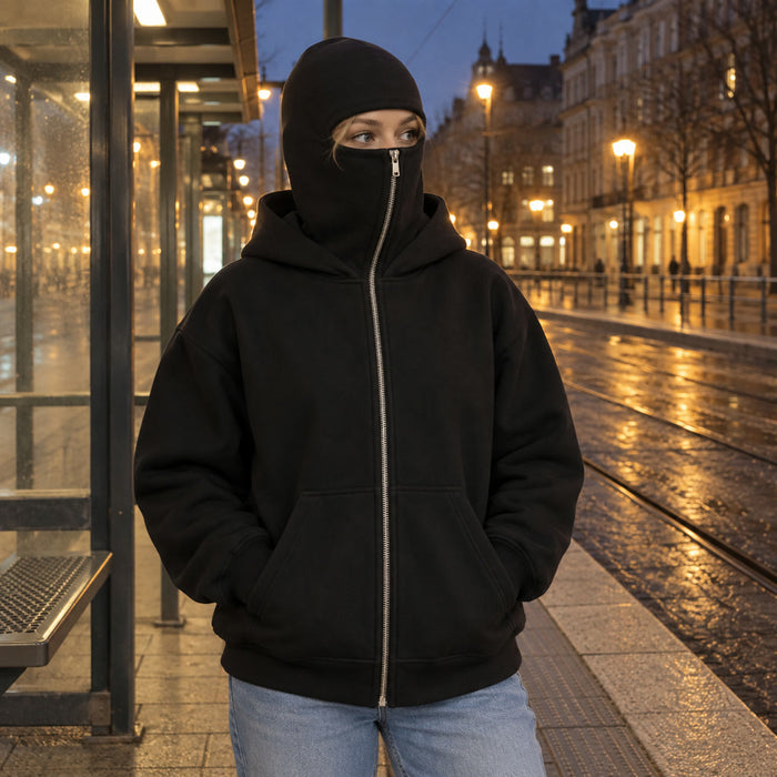 Unisex-Balaclava-Hoodie mit durchgehendem Reißverschluss im Streetwear-Stil für Herbst und Winter – Kapuzenjacke, 5 Farben