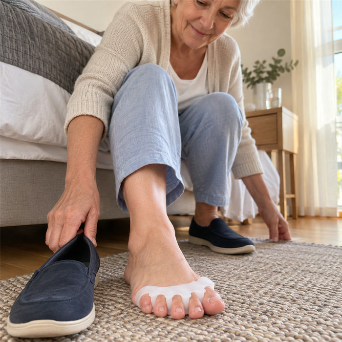 Zehenspreizer aus Silikon mit 4 Trennstegen für alle Zehen zum Tragen in geschlossenen Schuhen – 7,4 × 2,8 × 1,3 cm, flexibel, waschbar, 2 Farben