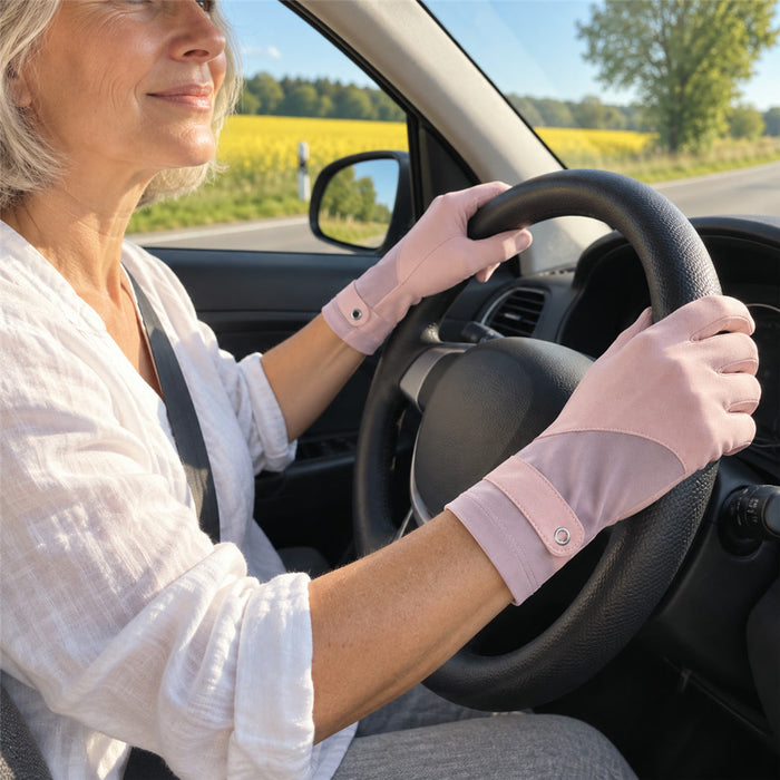 Damen-Handschuhe mit UV-Schutz aus kühlendem Nylon für Autofahren, Radfahren und Sommer – 23 cm, dünn, rutschfeste Innenhand, 5 Farben