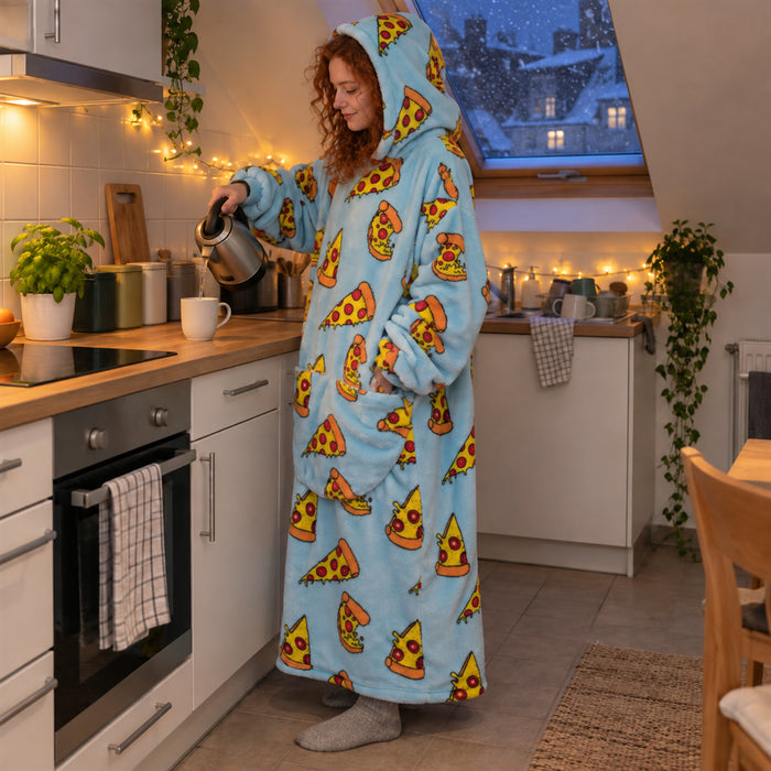 Langer Blanket-Hoodie als tragbare Kuscheldecke für Sofa, Lesen und Filmabende – 140 × 80 cm, mit Kapuze, 14 Motive