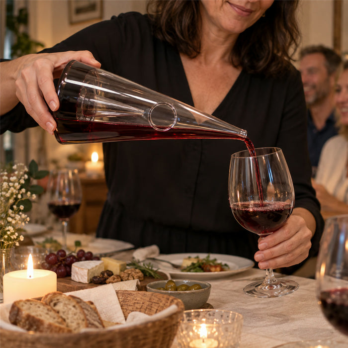 Wasserfall-Dekanter aus Glas in Kegelform mit innerem Kegel für Hausbar, Esstisch und Sideboard – Glasring, klare Optik, für Rotwein, Wasser und Sirup