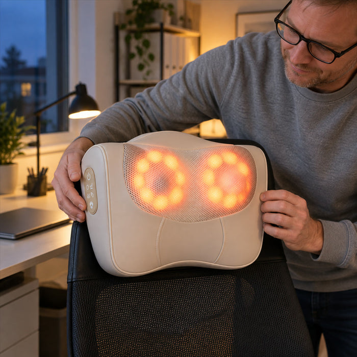 Shiatsu-Massagekissen mit 2 Massageköpfen und Wärmefunktion für Nacken, Schultern und Rücken – 20 Massageknoten, 3 Stufen, 2 Wärmestufen, Timer
