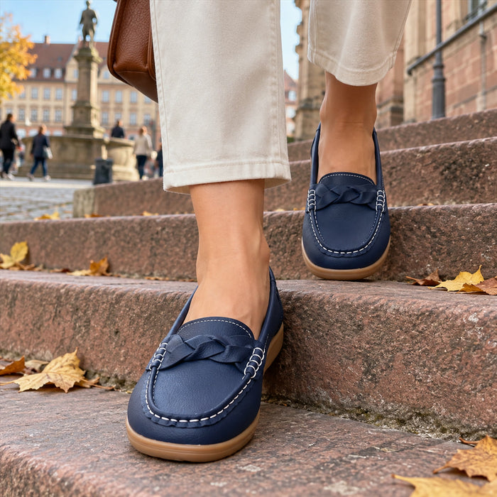 Damen-Slipper aus weichem Leder mit breiter Zehenbox und 3D-Fußgewölbestütze für Alltag und Stadtbummel – rutschfeste Sohle, 5 Farben