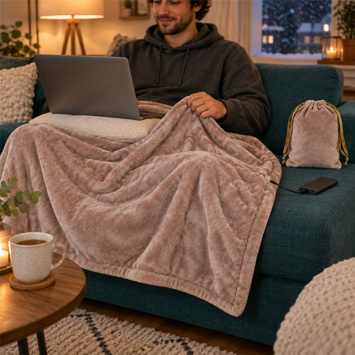 USB-Heizdecke aus weichem Plüsch für Sofa, Bett und Homeoffice – Stromversorgung über USB-Stecker, mit Aufbewahrungsbeutel, Gelb, Rosa oder Schwarz