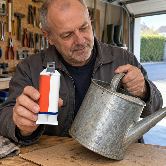 Zwei-Komponenten-Metallkleber in der Doppelkartusche für Reparaturen in Haushalt, Werkstatt und Garage – 50 ml, wasserfest, hitzebeständig