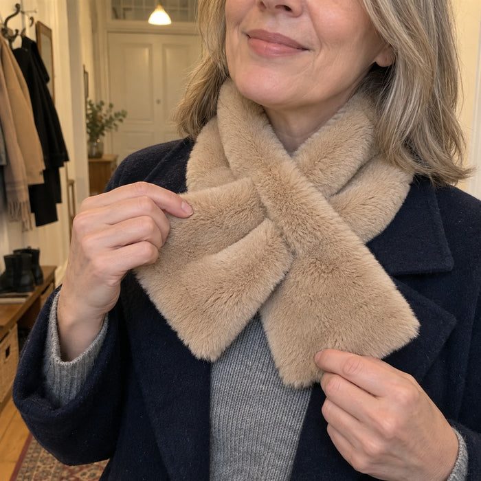 Flauschiger Kunstfell-Schal mit Durchzieh-Kragen für Damen als Winteraccessoire – Kragenform, verrutschsicher, in 6 Farben