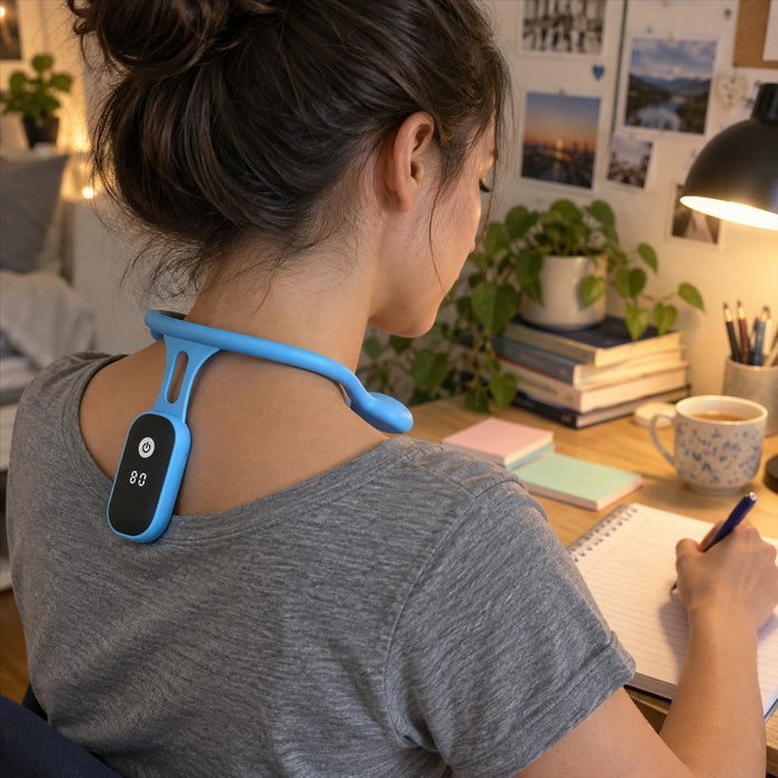 Haltungstrainer mit Vibrationserinnerung zum Tragen um den Nacken bei Arbeit, Lernen und Lesen – Neigungssensor, Silikon und ABS, Akku, 3 Farben