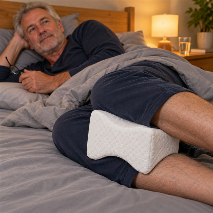 Ergonomisches Kniekissen aus Memory-Schaum für Seitenschläfer – Beinkissen mit Konturform, abnehmbarer Bezug mit Reißverschluss, waschbar