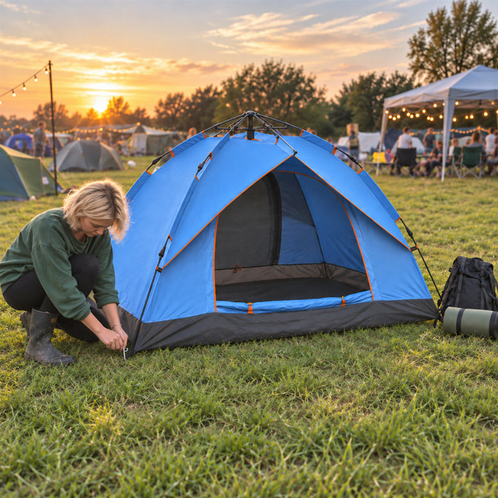 Kuppelzelt mit Schnellaufbau für Camping, Festival und Strand – vormontiertes Faltgestänge, schnell aufgestellt, in Grün und Blau