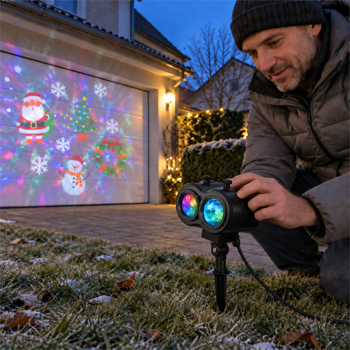 Weihnachts-Lichtprojektor für außen für Hausfassade, Garten und Garage – festliche Lichtmotive, für Advent und Weihnachten