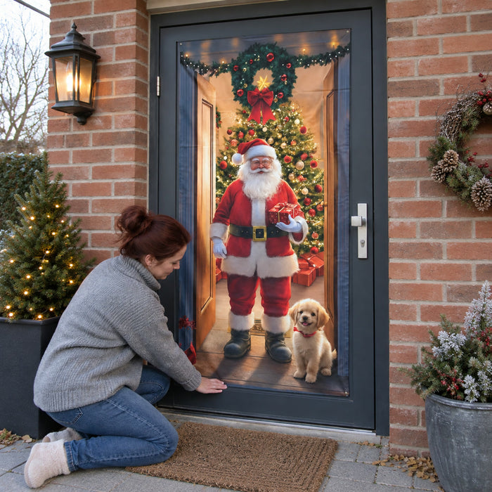 Weihnachtlicher Türbehang mit Weihnachtsmann-Motiv für Haustür und Eingang – bedrucktes Banner, 90 × 180 cm, für den Advent