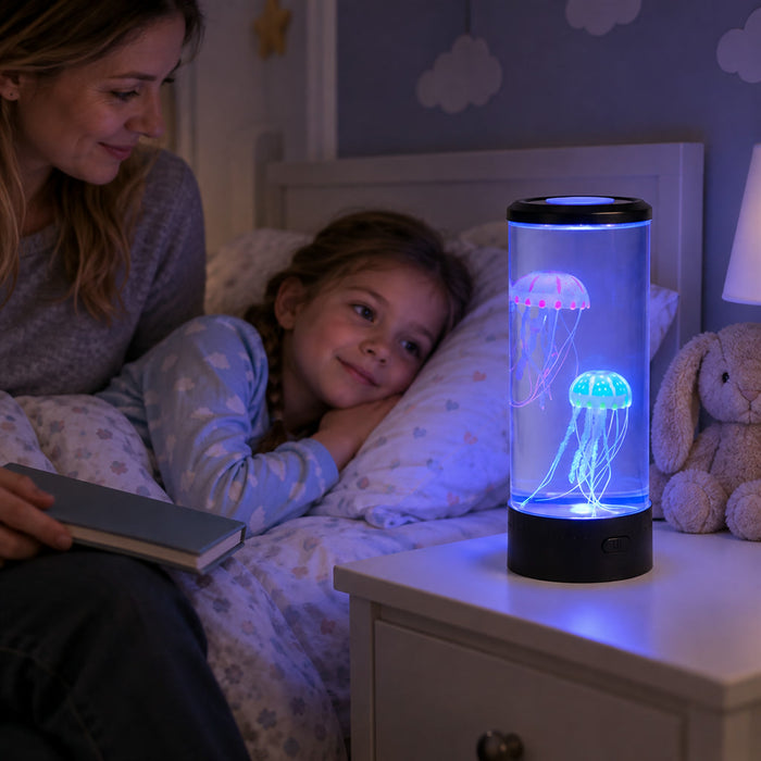 Quallen-Lampe mit Ozean-Atmosphäre als Stimmungslicht für Schlafzimmer, Kinderzimmer und Wohnzimmer – schwebende Quallen-Optik