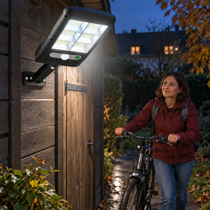 Solar-LED-Außenleuchte mit Bewegungsmelder und Fernbedienung für Eingang, Garage und Garten – kabellos, 6000 K Kaltweiß, IP65