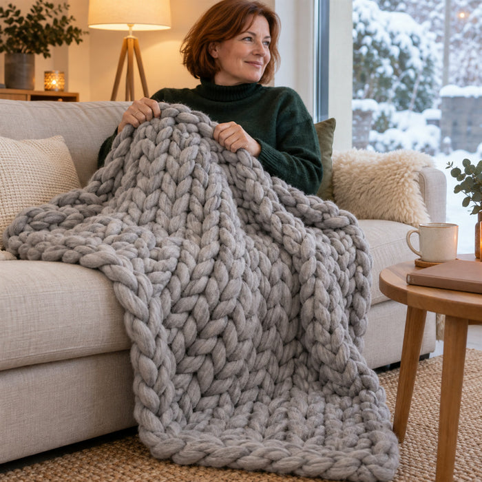 Grobstrick-Gewichtsdecke mit dicken Maschen für Schlafzimmer und Sofa – ca. 99 × 119 cm, 1,5 kg, atmungsaktiv, waschbar, 5 Farben