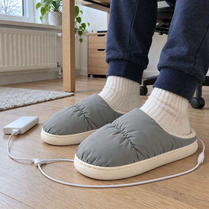 Beheizbare Hausschuhe mit gestepptem Obermaterial und Plüschfutter für Zuhause und Büro – USB-Heizung, Unisex, Einheitsgröße, 3 Farben