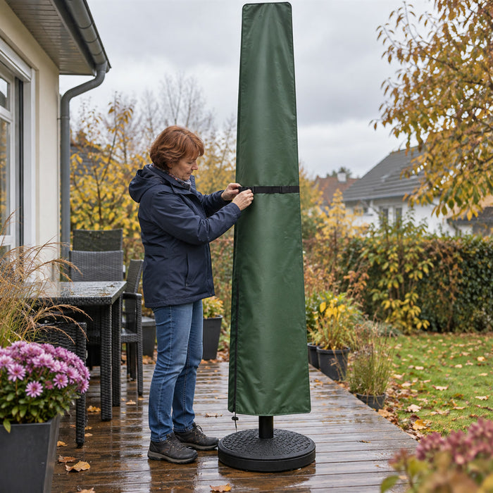 Wasserdichte Sonnenschirm-Schutzhülle mit Teleskopstab für Mittel- und Ampelschirme – UV-beständig, Reißverschluss, 3 Farben