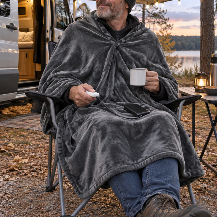 USB-Heizdecke zum Umhängen für Sofa, Büro und Camping – ca. 150 × 80 cm, 3 Temperaturstufen 40/50/60 °C, Powerbank-tauglich, faltbar