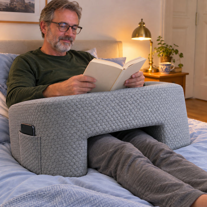 U-förmiges Lesekissen mit Memory-Schaum und 2 Seitentaschen für Bett, Sofa und Boden – waschbarer Strickbezug mit Reißverschluss, 3 Ausführungen