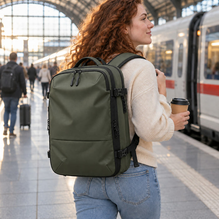 Reiserucksack mit Kompressionsfächern und verdeckten Reißverschlüssen für Flugreisen und Pendeln – abschließbar, wetterfest, mit USB-Kabel, 4 Farben