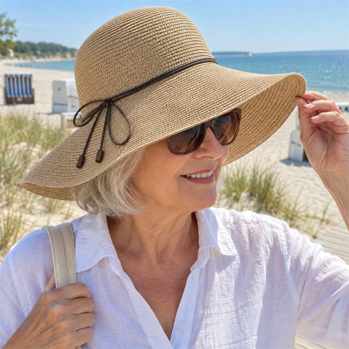 Faltbarer Sommerhut mit breiter Krempe für Strand, Reise und Garten – größenverstellbar, leicht, atmungsaktiv, in Weiß, Beige, Blau oder Rosa