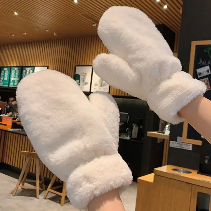 Flauschige Plüsch-Fäustlinge für Winterspaziergang, Arbeitsweg und Alltag – kuschelige Fäustlinge, 6 Farben von Grau bis Schwarz