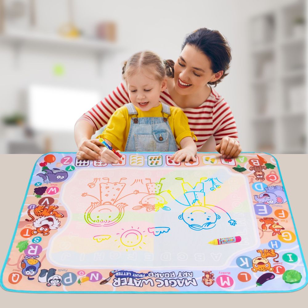 Wiederverwendbare Wassermalmatte für Kinder ab 3 Jahren zum Malen ohne Farbe – 80 × 60 cm, faltbar, mit Wasserstiften, 2 Motive