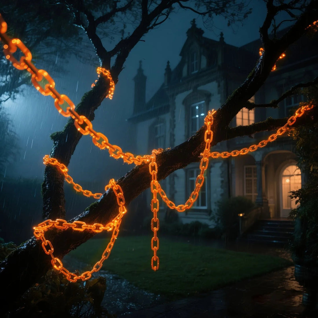 Leuchtende Halloween-Kette als LED-Lichterkette für Fenster, Tür und Garten – 400 cm, Orange, 8 Modi, Timer, batteriebetrieben