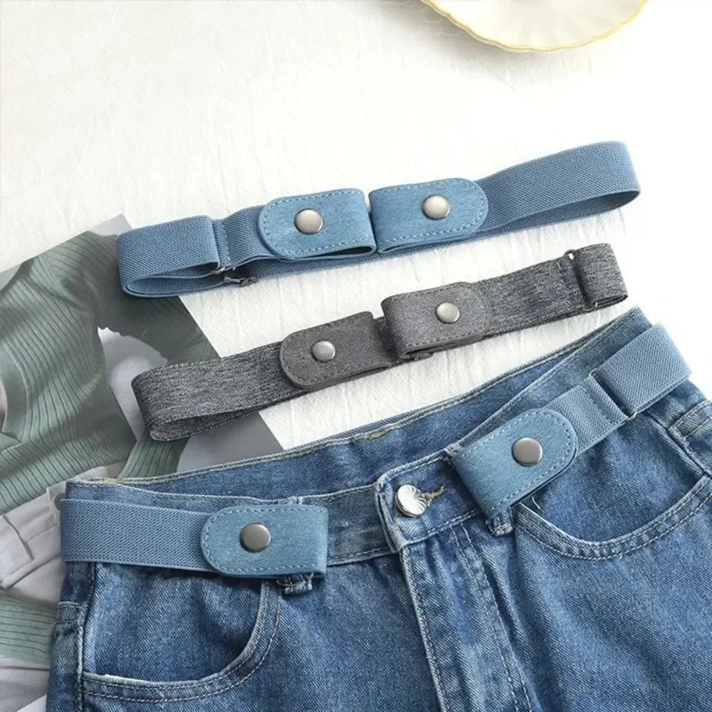 Elastischer Gürtel ohne Schnalle, unsichtbar unter der Kleidung, für Jeans und Hosen – flexibles Band, Schwarz, Hellblau oder Grau