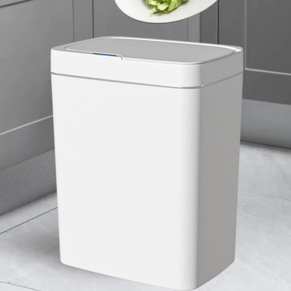 Sensor-Mülleimer mit automatischem Deckel für Küche, Bad und Büro – berührungslos per Infrarot, ca. 15 l, schmal, IPX5, Weiß