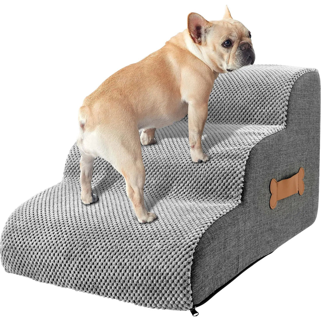 Hundetreppe aus Schaumstoff mit Samtbezug für Bett und Sofa – 2 oder 3 Stufen, bis 34 cm hoch, rutschfest, abnehmbarer Bezug, waschbar