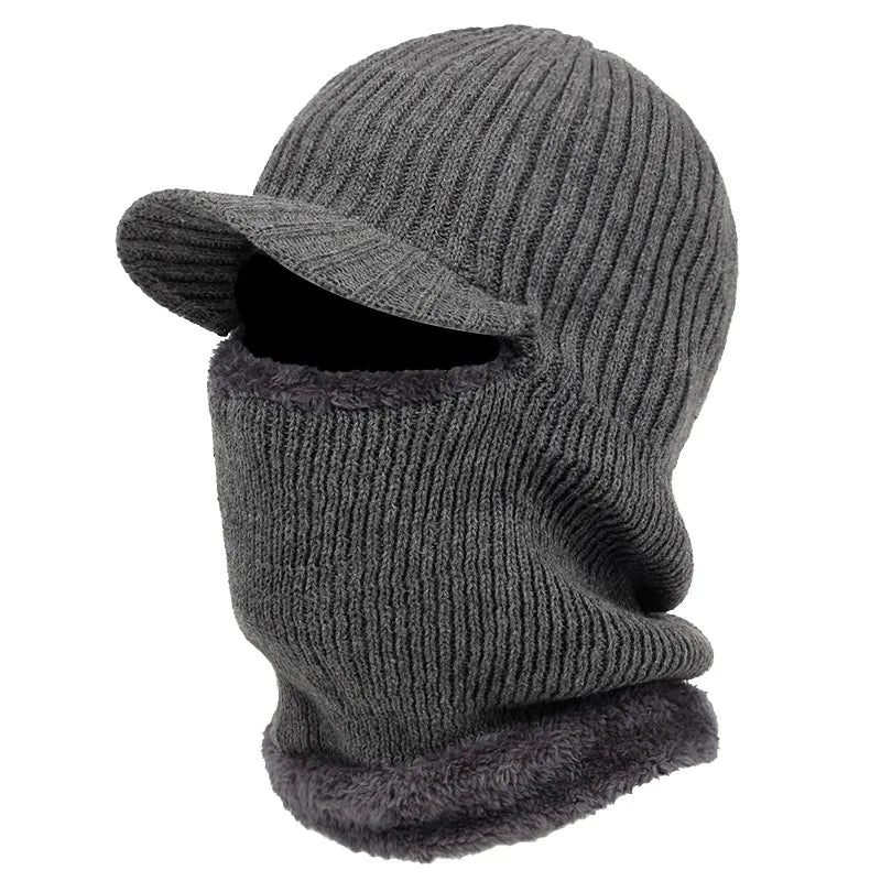 Strick-Balaclava mit Schirm für Winter, Radfahren und Wandern – Kopf- und Halswärmer mit Mützenschirm, in 4 Farben