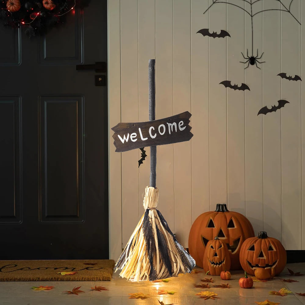 Bewegter Hexenbesen mit Licht und Sound als Halloween-Deko für Eingang, Flur und Party – ca. 70 × 27 cm, reagiert auf Geräusche, LED-Licht
