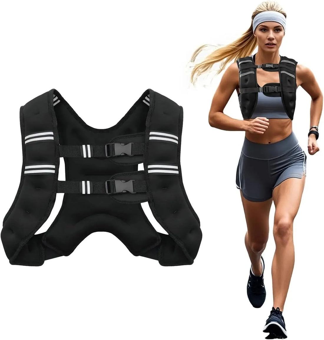 Gewichtsweste mit Eisensandfüllung und Reflexstreifen für Laufen, Wandern und HIIT – 3,6 oder 5,4 kg, verstellbare Schulter- und Hüftgurte