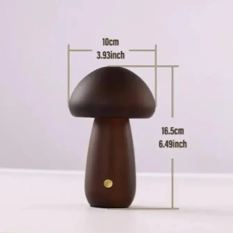 Pilz-Nachtlicht aus Holz als Nachttischlampe für Schlafzimmer und Kinderzimmer – LED dimmbar, Touch-Bedienung, Akku mit USB, 4 Ausführungen