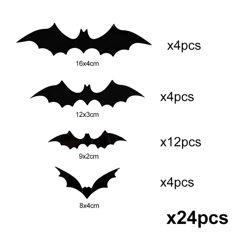 3D-Fledermäuse aus PVC als Halloween-Wandsticker für Wand, Fenster und Tür – 24, 60 oder 120 Stück, verschiedene Größen, Schwarz
